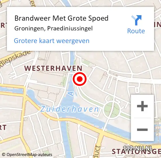 Locatie op kaart van de 112 melding: Brandweer Met Grote Spoed Naar Groningen, Praediniussingel op 5 december 2013 15:46