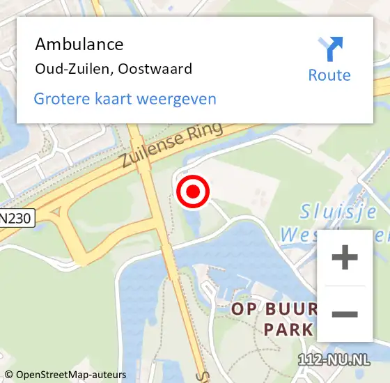 Locatie op kaart van de 112 melding: Ambulance Oud-Zuilen, Oostwaard op 7 februari 2016 22:14
