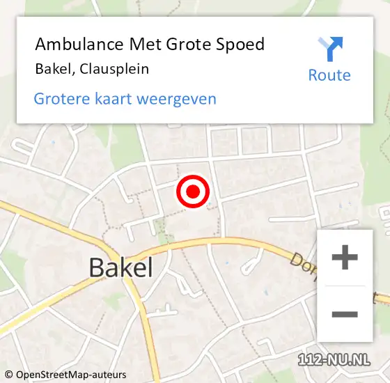 Locatie op kaart van de 112 melding: Ambulance Met Grote Spoed Naar Bakel, Clausplein op 7 februari 2016 22:22