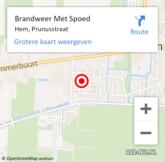 Locatie op kaart van de 112 melding: Brandweer Met Spoed Naar Hem, Prunusstraat op 8 februari 2016 00:54