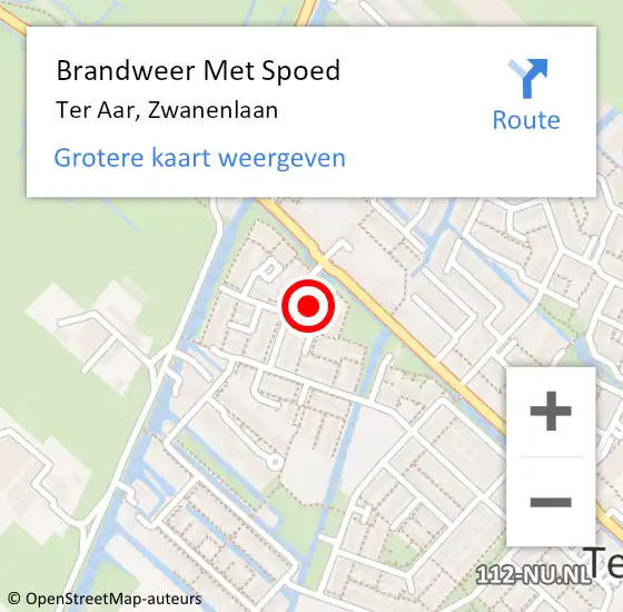 Locatie op kaart van de 112 melding: Brandweer Met Spoed Naar Ter Aar, Zwanenlaan op 5 december 2013 15:54