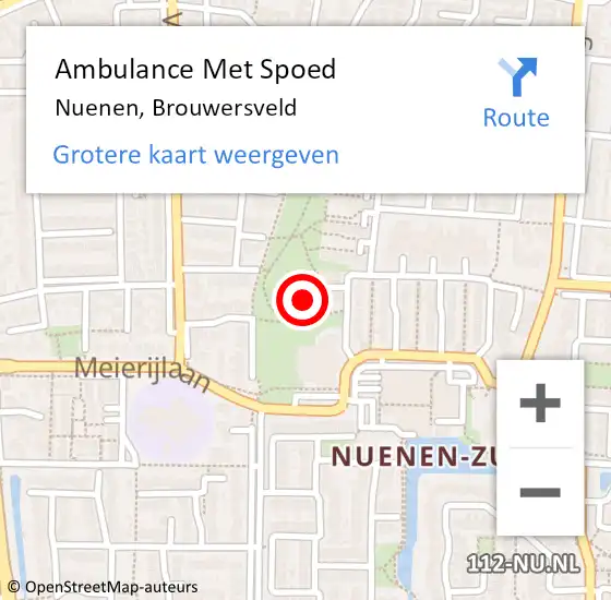 Locatie op kaart van de 112 melding: Ambulance Met Spoed Naar Nuenen, Brouwersveld op 8 februari 2016 03:45