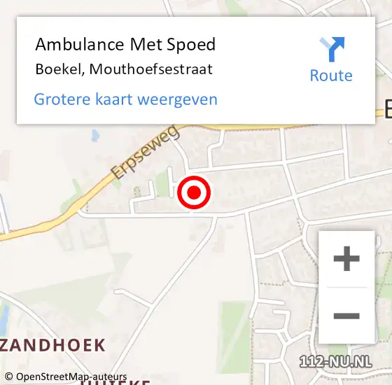 Locatie op kaart van de 112 melding: Ambulance Met Spoed Naar Boekel, Mouthoefsestraat op 8 februari 2016 06:10