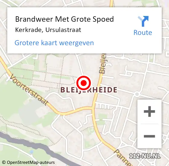 Locatie op kaart van de 112 melding: Brandweer Met Grote Spoed Naar Kerkrade, Ursulastraat op 8 februari 2016 08:52
