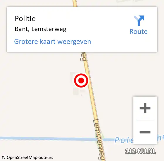 Locatie op kaart van de 112 melding: Politie Bant, Lemsterweg op 5 december 2013 16:07