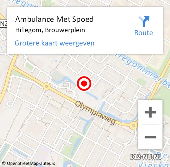 Locatie op kaart van de 112 melding: Ambulance Met Spoed Naar Hillegom, Brouwerplein op 8 februari 2016 12:46