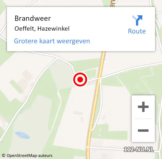 Locatie op kaart van de 112 melding: Brandweer Oeffelt, Hazewinkel op 8 februari 2016 12:49