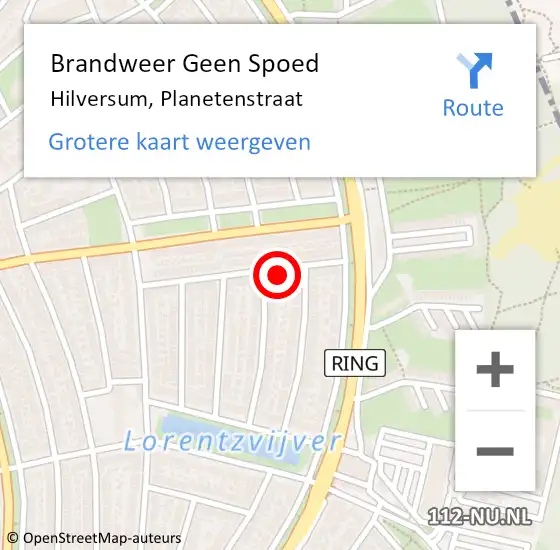 Locatie op kaart van de 112 melding: Brandweer Geen Spoed Naar Hilversum, Planetenstraat op 8 februari 2016 13:04