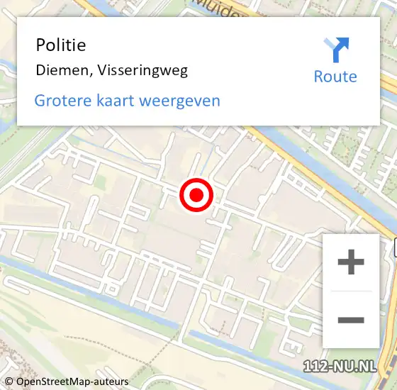 Locatie op kaart van de 112 melding: Politie Diemen, Visseringweg op 8 februari 2016 13:41