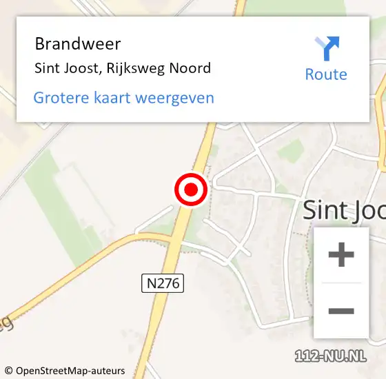 Locatie op kaart van de 112 melding: Brandweer Sint Joost, Rijksweg Noord op 8 februari 2016 14:41