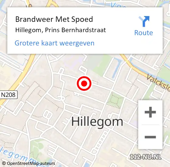 Locatie op kaart van de 112 melding: Brandweer Met Spoed Naar Hillegom, Prins Bernhardstraat op 8 februari 2016 15:16