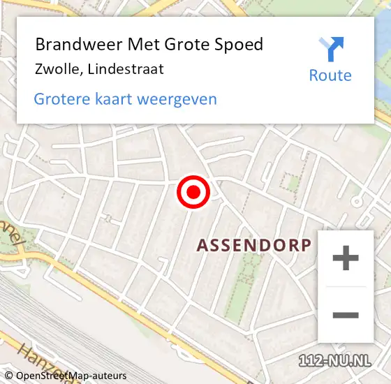 Locatie op kaart van de 112 melding: Brandweer Met Grote Spoed Naar Zwolle, Lindestraat op 8 februari 2016 15:19