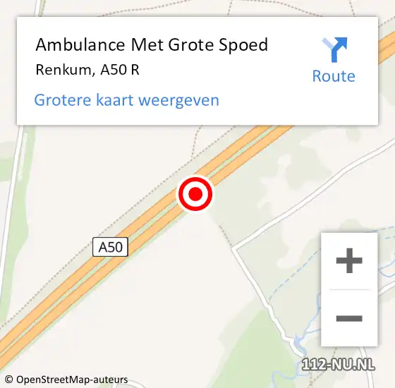 Locatie op kaart van de 112 melding: Ambulance Met Grote Spoed Naar Renkum, A50 R op 8 februari 2016 16:09