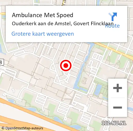 Locatie op kaart van de 112 melding: Ambulance Met Spoed Naar Ouderkerk aan de Amstel, Govert Flincklaan op 8 februari 2016 17:20