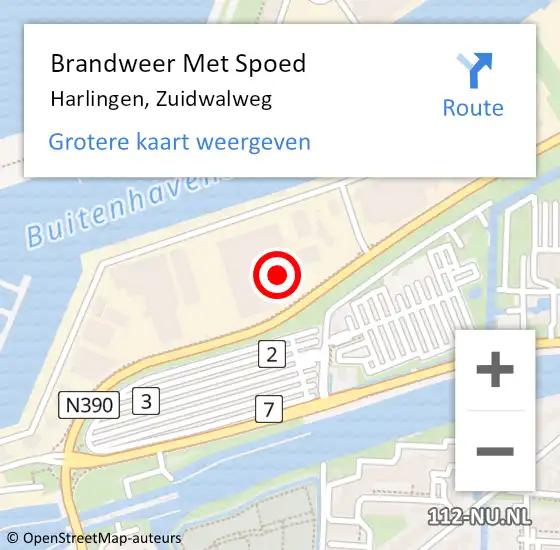 Locatie op kaart van de 112 melding: Brandweer Met Spoed Naar Harlingen, Zuidwalweg op 5 december 2013 16:40