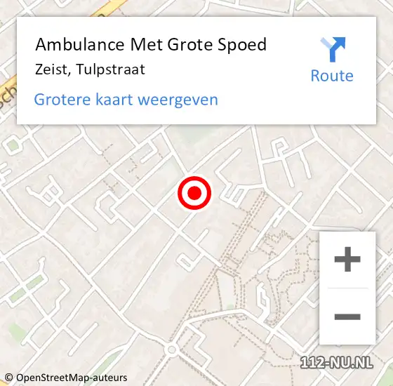 Locatie op kaart van de 112 melding: Ambulance Met Grote Spoed Naar Zeist, Tulpstraat op 8 februari 2016 18:24