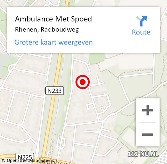 Locatie op kaart van de 112 melding: Ambulance Met Spoed Naar Rhenen, Radboudweg op 8 februari 2016 18:25