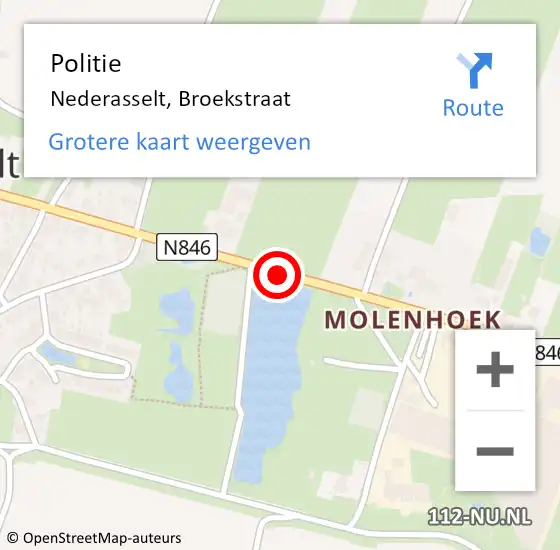 Locatie op kaart van de 112 melding: Politie Nederasselt, Broekstraat op 8 februari 2016 18:39