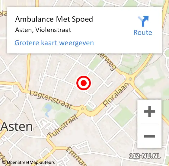 Locatie op kaart van de 112 melding: Ambulance Met Spoed Naar Asten, Violenstraat op 8 februari 2016 18:41