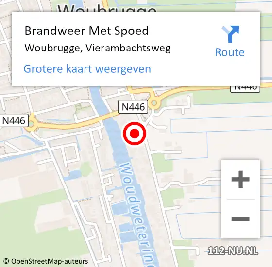 Locatie op kaart van de 112 melding: Brandweer Met Spoed Naar Woubrugge, Vierambachtsweg op 8 februari 2016 18:50