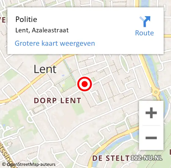 Locatie op kaart van de 112 melding: Politie Lent, Azaleastraat op 8 februari 2016 19:49