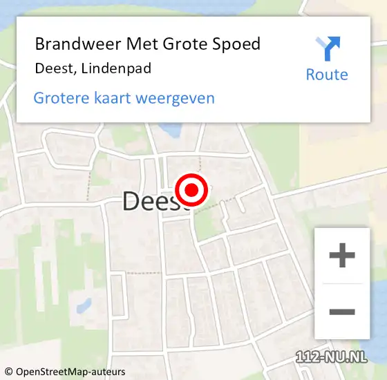 Locatie op kaart van de 112 melding: Brandweer Met Grote Spoed Naar Deest, Lindenpad op 8 februari 2016 20:16