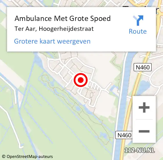 Locatie op kaart van de 112 melding: Ambulance Met Grote Spoed Naar Ter Aar, Hoogerheijdestraat op 8 februari 2016 21:33