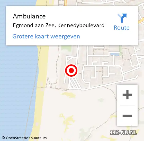 Locatie op kaart van de 112 melding: Ambulance Egmond aan Zee, Kennedyboulevard op 8 februari 2016 22:41