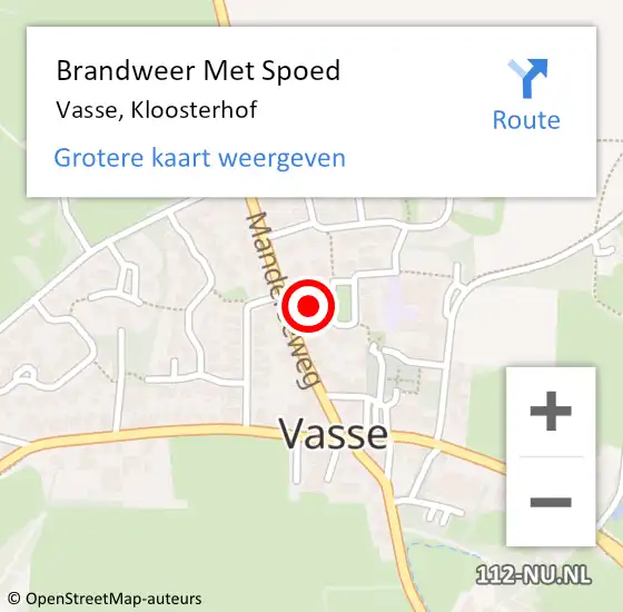 Locatie op kaart van de 112 melding: Brandweer Met Spoed Naar Vasse, Kloosterhof op 8 februari 2016 23:27