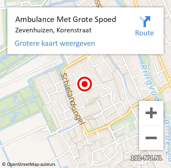 Locatie op kaart van de 112 melding: Ambulance Met Grote Spoed Naar Zevenhuizen, Korenstraat op 9 februari 2016 00:11