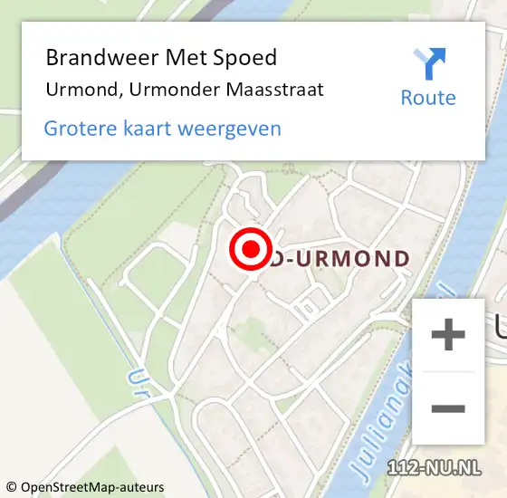 Locatie op kaart van de 112 melding: Brandweer Met Spoed Naar Urmond, Urmonder Maasstraat op 9 februari 2016 00:18