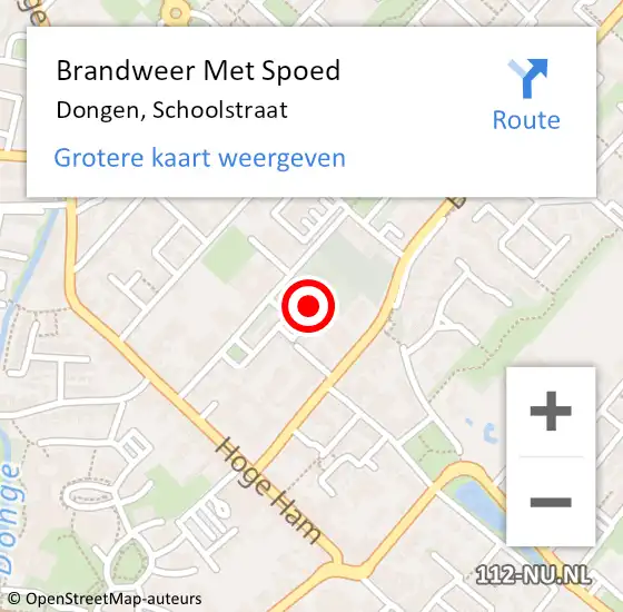 Locatie op kaart van de 112 melding: Brandweer Met Spoed Naar Dongen, Schoolstraat op 5 december 2013 16:55