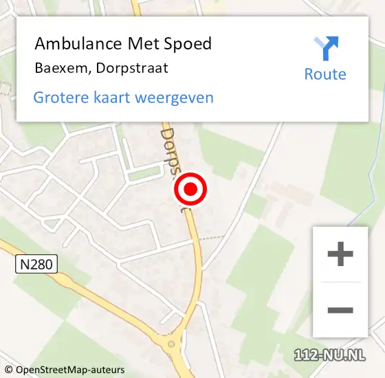 Locatie op kaart van de 112 melding: Ambulance Met Spoed Naar Baexem, Dorpstraat op 9 februari 2016 09:03