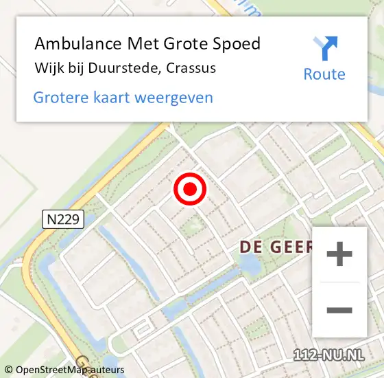 Locatie op kaart van de 112 melding: Ambulance Met Grote Spoed Naar Wijk bij Duurstede, Crassus op 9 februari 2016 10:00