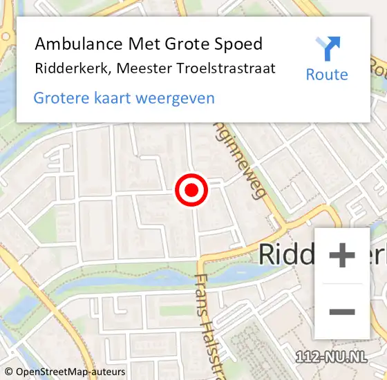 Locatie op kaart van de 112 melding: Ambulance Met Grote Spoed Naar Ridderkerk, Meester Troelstrastraat op 9 februari 2016 13:34