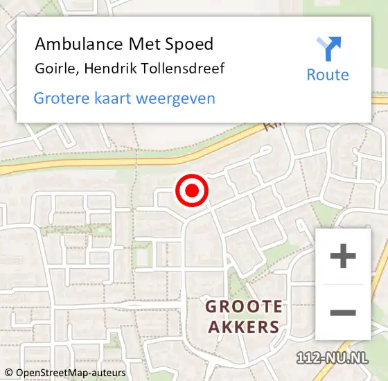 Locatie op kaart van de 112 melding: Ambulance Met Spoed Naar Goirle, Hendrik Tollensdreef op 9 februari 2016 13:49