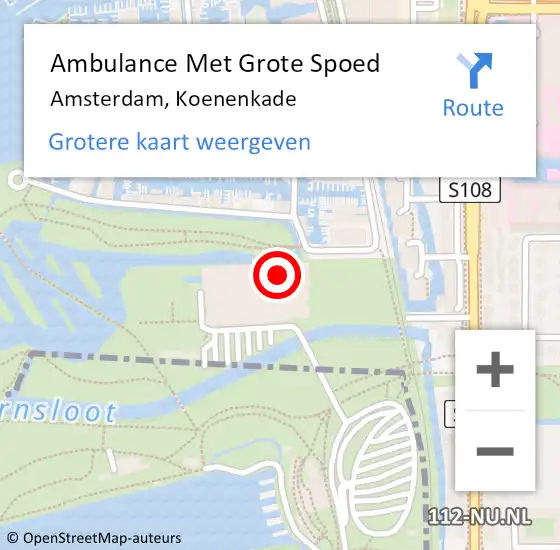 Locatie op kaart van de 112 melding: Ambulance Met Grote Spoed Naar Amsterdam, Koenenkade op 9 februari 2016 14:17