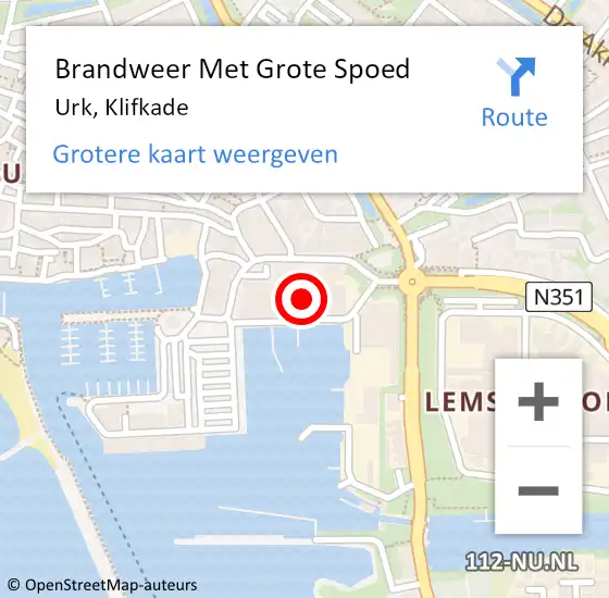 Locatie op kaart van de 112 melding: Brandweer Met Grote Spoed Naar Urk, Klifkade op 9 februari 2016 14:25