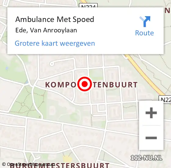 Locatie op kaart van de 112 melding: Ambulance Met Spoed Naar Ede, Van Anrooylaan op 9 februari 2016 15:30