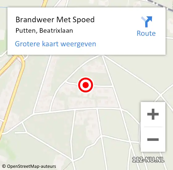 Locatie op kaart van de 112 melding: Brandweer Met Spoed Naar Putten, Beatrixlaan op 5 december 2013 17:21