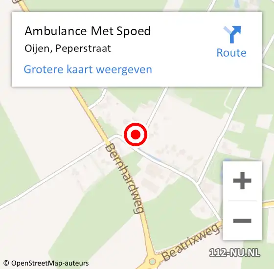 Locatie op kaart van de 112 melding: Ambulance Met Spoed Naar Oijen, Peperstraat op 9 februari 2016 16:24