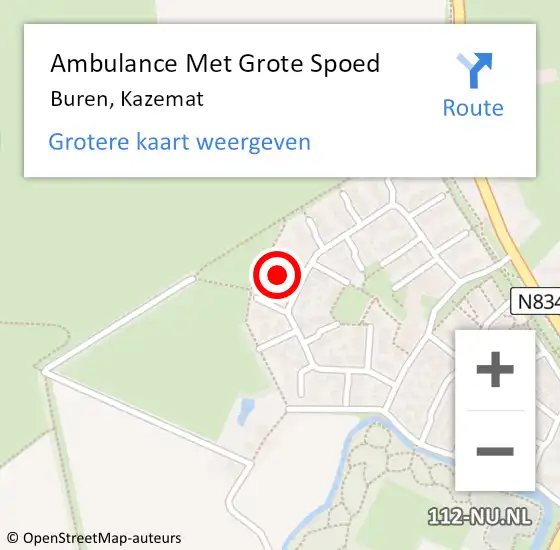 Locatie op kaart van de 112 melding: Ambulance Met Grote Spoed Naar Buren, Kazemat op 9 februari 2016 16:27