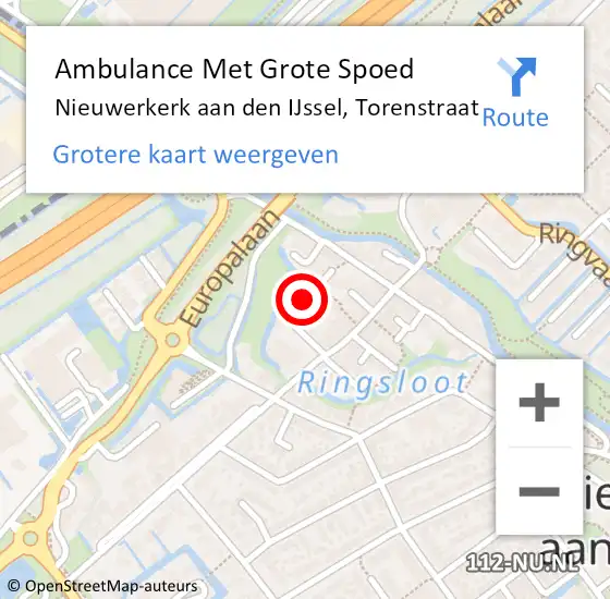 Locatie op kaart van de 112 melding: Ambulance Met Grote Spoed Naar Nieuwerkerk aan den IJssel, Torenstraat op 9 februari 2016 16:46