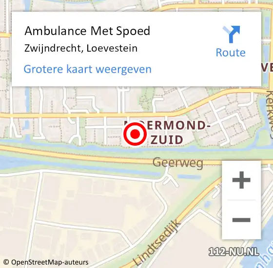 Locatie op kaart van de 112 melding: Ambulance Met Spoed Naar Zwijndrecht, Loevestein op 9 februari 2016 16:59