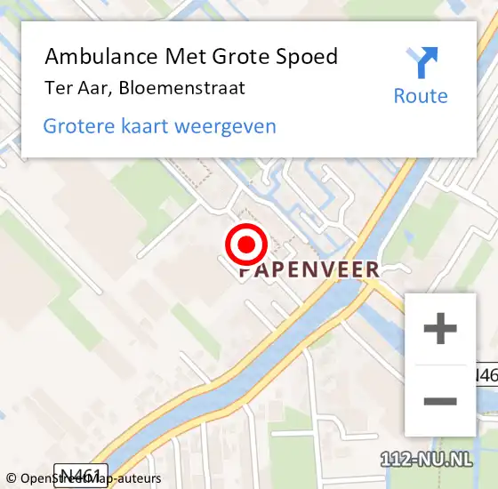 Locatie op kaart van de 112 melding: Ambulance Met Grote Spoed Naar Ter Aar, Bloemenstraat op 9 februari 2016 17:28