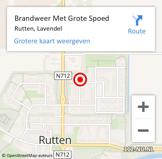 Locatie op kaart van de 112 melding: Brandweer Met Grote Spoed Naar Rutten, Lavendel op 9 februari 2016 18:16