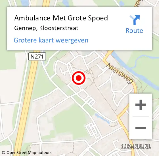 Locatie op kaart van de 112 melding: Ambulance Met Grote Spoed Naar Gennep, Kloosterstraat op 9 februari 2016 18:32