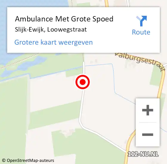 Locatie op kaart van de 112 melding: Ambulance Met Grote Spoed Naar Slijk-Ewijk, Loowegstraat op 9 februari 2016 18:56