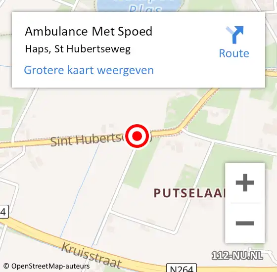 Locatie op kaart van de 112 melding: Ambulance Met Spoed Naar Haps, St Hubertseweg op 9 februari 2016 19:00