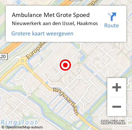 Locatie op kaart van de 112 melding: Ambulance Met Grote Spoed Naar Nieuwerkerk aan den IJssel, Haakmos op 9 februari 2016 20:30